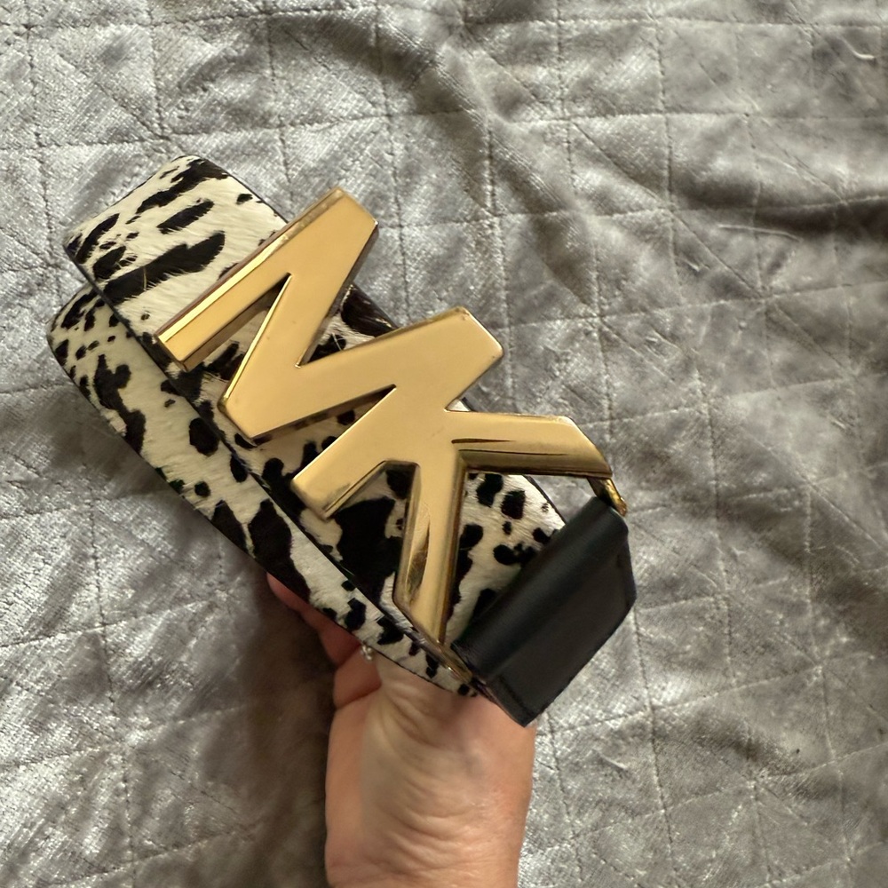 Michael Kors Gold and Black Animal Print Belt